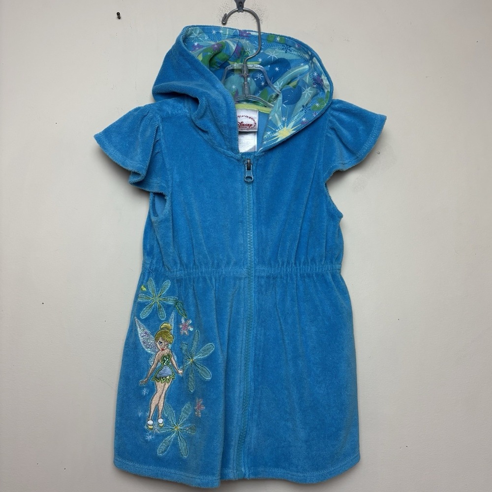 Disney Store Tinkerbell Swim Cover Up Girls XXS Size 2/3 Blue Terry Hood Zip‎